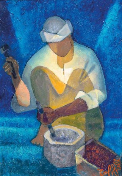  Louis TOFFOLI (1907-1999) 
L’ouvrier Birman. Huile sur toile. Signée en bas à droite....
