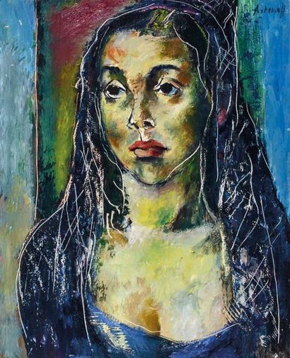 Georges ARTEMOFF (1892-1965) 
Portrait d’Arlette Rey. Circa 1950. Huile sur carton....