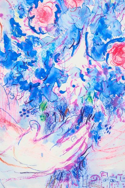  ** Marc CHAGALL (1887-1985) 
Offrande de fleurs. 1964. Gouache, aquarelle et crayon...