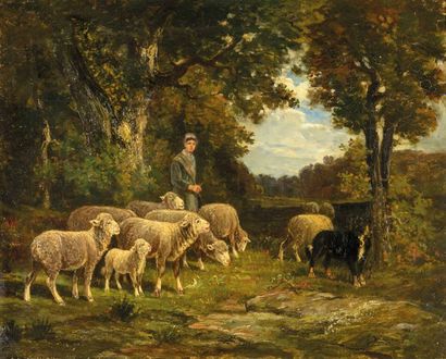 null James DESVARREUX-LARPENTEUR (1847-1937)

Berge?re dans un bois.

Huile sur toile.

Signe?e...