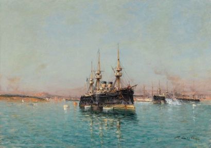 null Victor COSTE (1844-1923)

Bateaux dans la baie de Toulon.

Huile sur toile.

Signe?e...