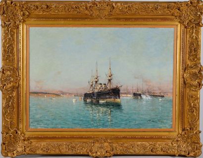 null Victor COSTE (1844-1923)

Bateaux dans la baie de Toulon.

Huile sur toile.

Signe?e...