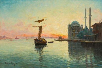 null François Léon PRIEUR-BARDIN (1870-1939) Coucher de soleil sur Istanbul. 1905....