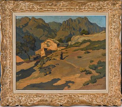 null André STRAUSS (1885-1971) Paysage animé en Balagne (Corse). Huile sur toile....