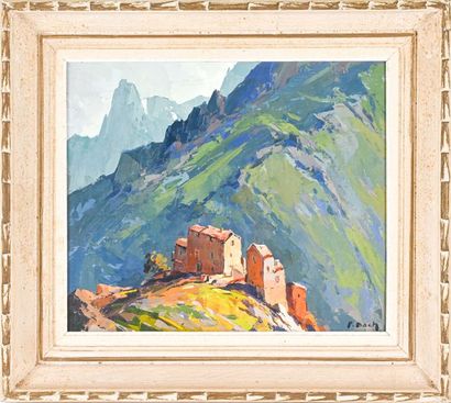 null Pierre BACH (1906-1971) Le village d’Asco en Corse. 1951. Huile sur toile. Signée...