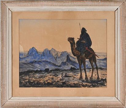 null Paul Elie DUBOIS (1886-1949) Touareg dans le hoggar. 1938. Aquarelle. Signée,...