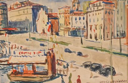 null Louis AUDIBERT (1881-1983) Le quai animé à Marseille. Aquarelle. Signée en bas...