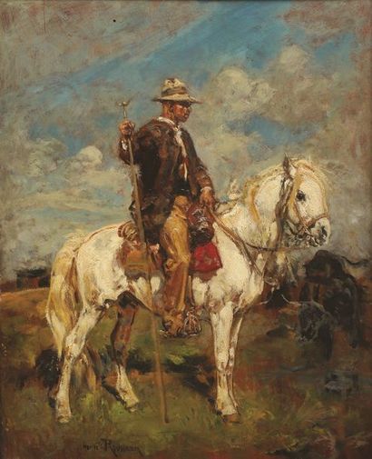 null Henri ROUSSEAU (1875-1933)
Gardian sur son cheval.
Huile sur panneau signé en...