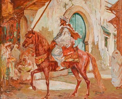 null Edouard VERSCHAFFELT (1874-1955) Cavalier marocain. Huile sur toile. Signée...