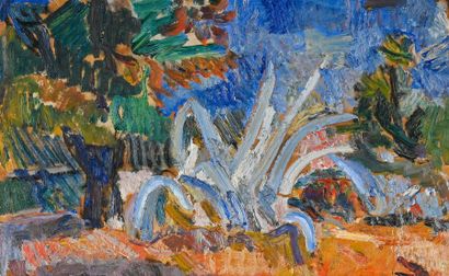 null Richard MANDIN (1909-2002) Paysage à l’agave. Huile sur panneau. 42 x 65 cm....