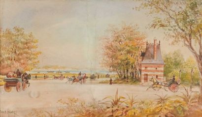 null Émile HENRY (1842-1920) Le parc Borely. Aquarelle. Signée en bas à gauche. 22...