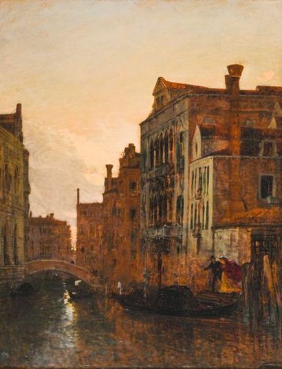null Félix ZIEM (1821-1911) Canal à Venise au petit matin. Huile sur toile. Signée...