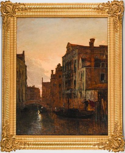 null Félix ZIEM (1821-1911) Canal à Venise au petit matin. Huile sur toile. Signée...