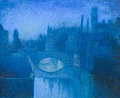 null Lucien LÉVY-DHURMER (1865-1953) Le canal bleu à Bruges. Pastel. Signé en bas...