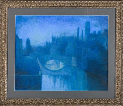 null Lucien LÉVY-DHURMER (1865-1953) Le canal bleu à Bruges. Pastel. Signé en bas...