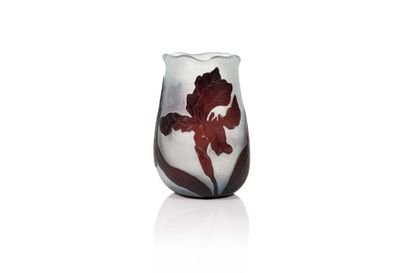 null Daum « Iris » Vase de forme pansue à col trilobé à décor d’iris violet foncé...