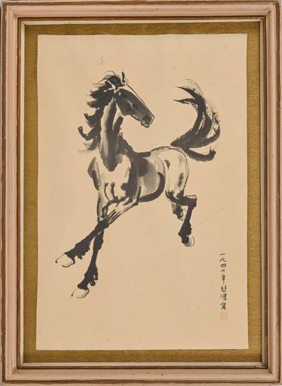 null CHINE, XXe siècle- D’après Xu Pei Hon g

Cheval au galop. Impression sur papier.

49...