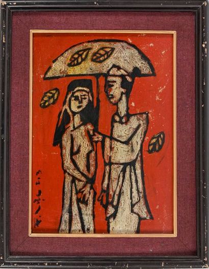 null PHAM LUC (Né en 1943)

Le couple à l’ombrelle.

Laque

Signée en bas à gauche.

41...