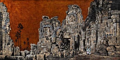 null VIETNAM, XXe

Paysage d’Angkor, au premier plan

deux moines en nacre sont figurés.

Panneau...