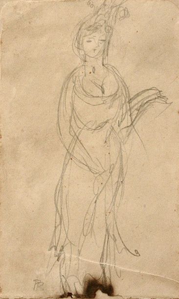Pierre Bonnard, Study of a Standing Woman Pierre Bonnard, étude d'un crayon de femme... Gazette Drouot