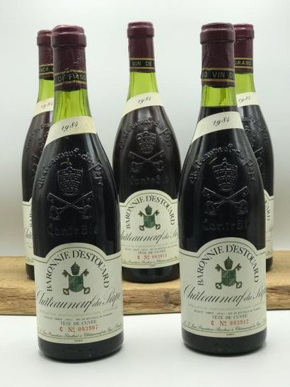 null 5 bouteilles Chateauneuf-du-Pape "Tête de cuvée" Baronnie d'Estouard 1984 (niveau...