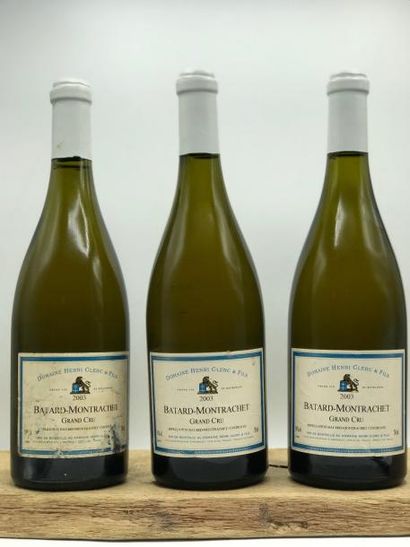 null 3 bouteilles Batard-Montrachet GC Domaine H. Clerc & fils 2003 (1 étiq. très...