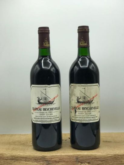 null 2 bouteilles Château Beychevelle 4e Cru Classé Saint-julien 1992 (1 étiq. lég....