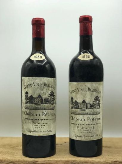 null 2 bouteilles Château Petrus (mise Roucour Père & Fils) 1950 étiq. lég. marq...