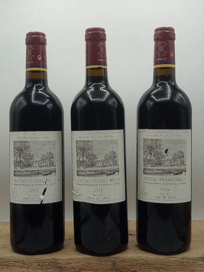 null 3 bouteilles Château Duhart-Milon 4e Cru Classé Pauillac 2012 (étiq. lég. griffés)....