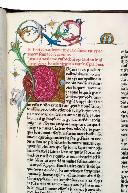 SAINT JERÔME EPISTOLAE 
阿德里安努斯-布里埃斯（卒于1472年）的书信[信件]版。马扬斯：彼得-肖弗，1470年9月7日

特殊的照明副本，印在牛皮纸上，由Johann...