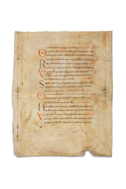 null 
Fragment en latin, manuscrit sur parchemin ; seconde moitié du IXe s.

Grand...