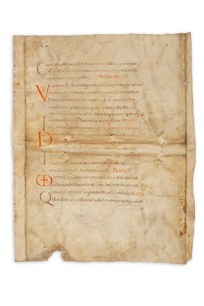 null 
Fragment en latin, manuscrit sur parchemin ; seconde moitié du IXe s.

Grand...