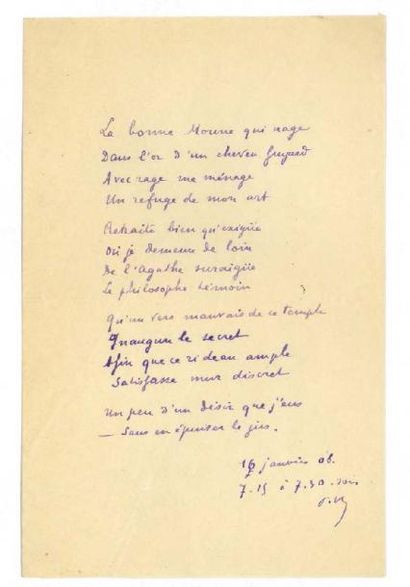 VALÉRY PAUL 保罗·瓦勒里 (1871-1945) Lettre, carte et poème autographes, 1903-1908 et s.d.,...