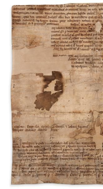 null CHARTE IMPÉRIALE DE L'ABBAYE DE CORBIE En latin, manuscrit sur parchemin, Aachen...