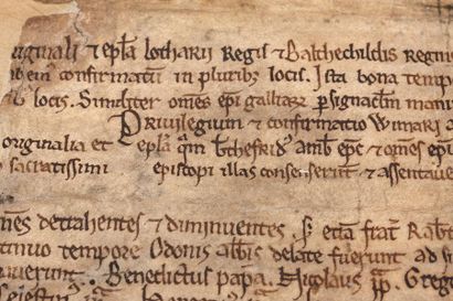 null CHARTE IMPÉRIALE DE L'ABBAYE DE CORBIE En latin, manuscrit sur parchemin, Aachen...
