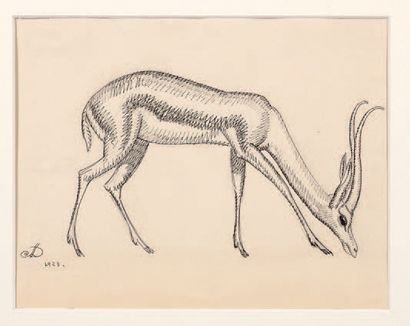 DUPAS Jean (1882 - 1964) + Antilope Dessin à l'encre de Chine monogrammé et daté...