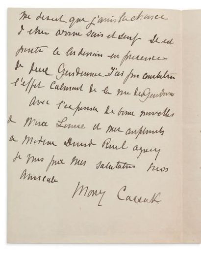 CASSATT Mary (1844 - 1926) L.A.S., Mesnil-Beaufresne (Oise)
Vendredi [23 juin 1922,...