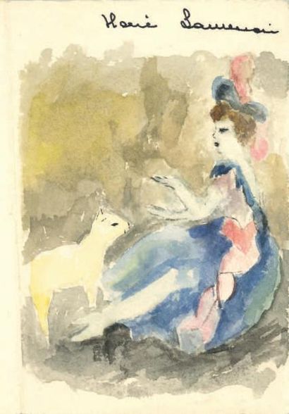 LAURENCIN Marie (1883 - 1956) Femme à l'agneau
Aquarelle sur lettre signée
14 x 9,3...