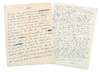 PICABIA Francis (1879 - 1953) Deux lettres autographes signées à Germaine Everling,...