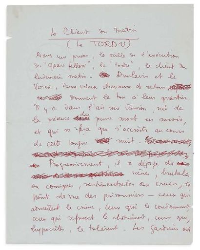 VIAN BORIS (1920- 1959) 
Le Client du matin. Le Tordu, manuscrit autographe, circa...