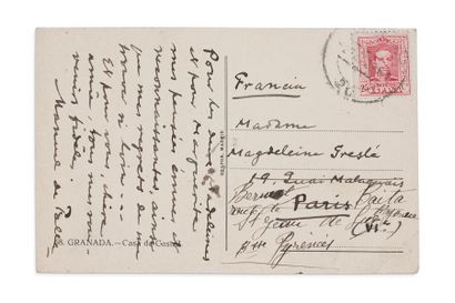 FALLA MANUEL DE (1876-1946) L.A.S. sur carte postale, [Granada 23.I.1929?], à la...