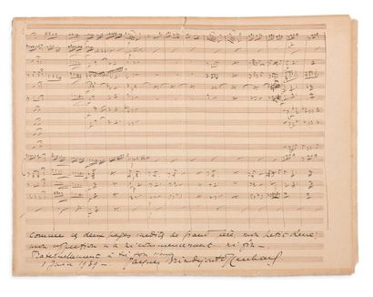 OFFENBACH JACQUES (1819-1880) MANUSCRIT MUSICAL autographe; 2 pages oblong in-fol....