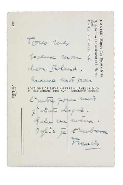 POULENC Francis (1899-1963) L.A.S. «Francis», à «mon cher Roland»; au dos d'une carte...