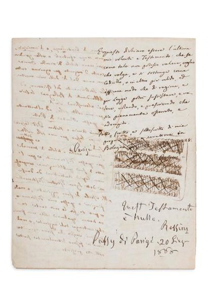 ROSSINI Gioacchino (1792-1868) MANUSCRIT autographe signé, Bologne 20 avril 1848-Passy...
