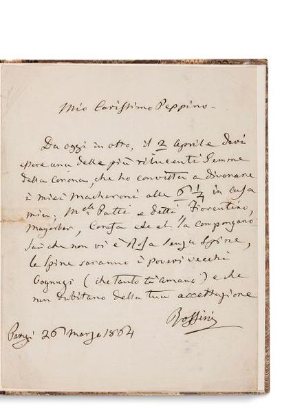 ROSSINI Gioacchino (1792-1868) L.A.S., Paris 26 mars 1864, à son cher Peppino; 1...