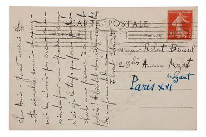 SCHMITT FLORENT (1870-1958) L.A.S. sur carte postale, [Lyon 12 janvier 1914], à Robert...