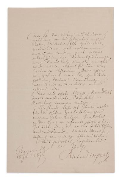 WAGNER RICHARD (1813-1883) L.A.S. «RW» le 5 juillet [1870?], à un ami [Karl von Perfall?...