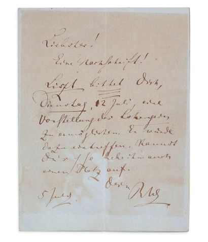WAGNER RICHARD (1813-1883) L.A.S., Bayreuth 18 juin 1875, au baryton Eugen GURA;...
