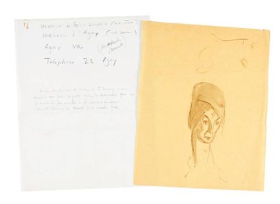 Antoine DE SAINT EXUPERY (1900-1944) Esquisse de visage féminin: dessin original....