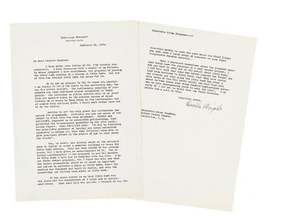 Orville WRIGHT (1871-1948) Lettre dactylographiée signée à Hiram Bingham. Dayton...